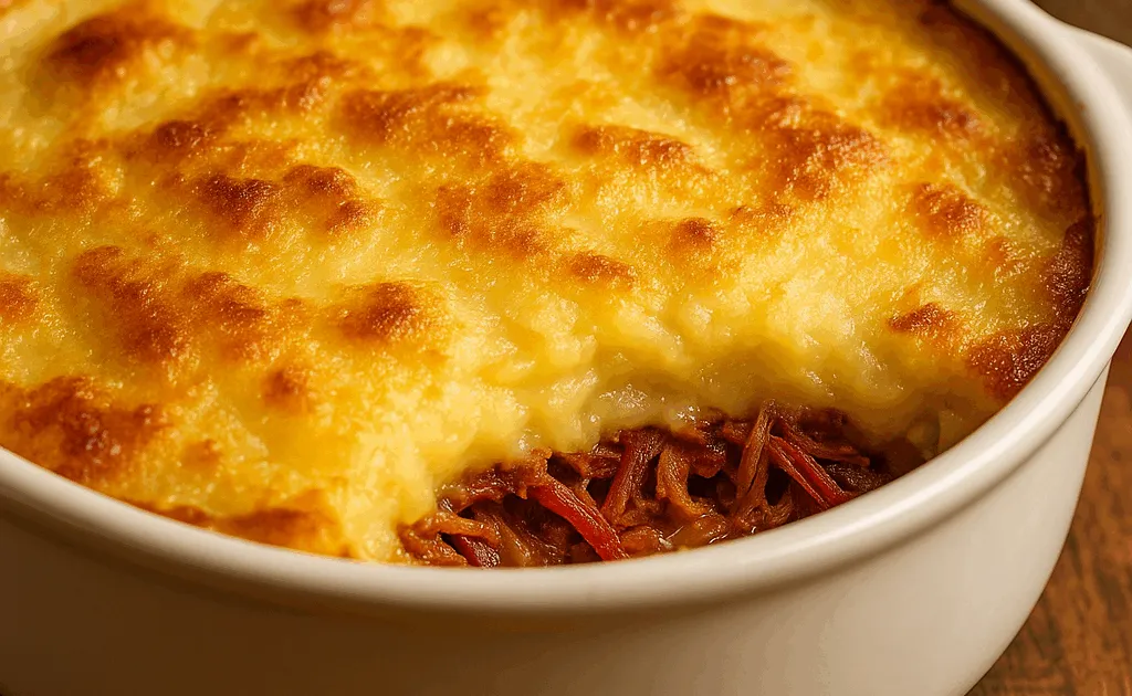 Escondidinho de Carne Seca com Purê de Mandioca - Receita Completa e Profissional