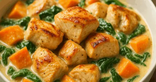 Frango Cremoso com Espinafre e Batata Doce - Receita Completa Profissional